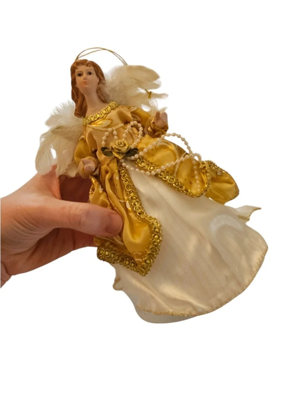Vintage Christmas Tree Topper Angel White w/ Gold Accents Porcelain